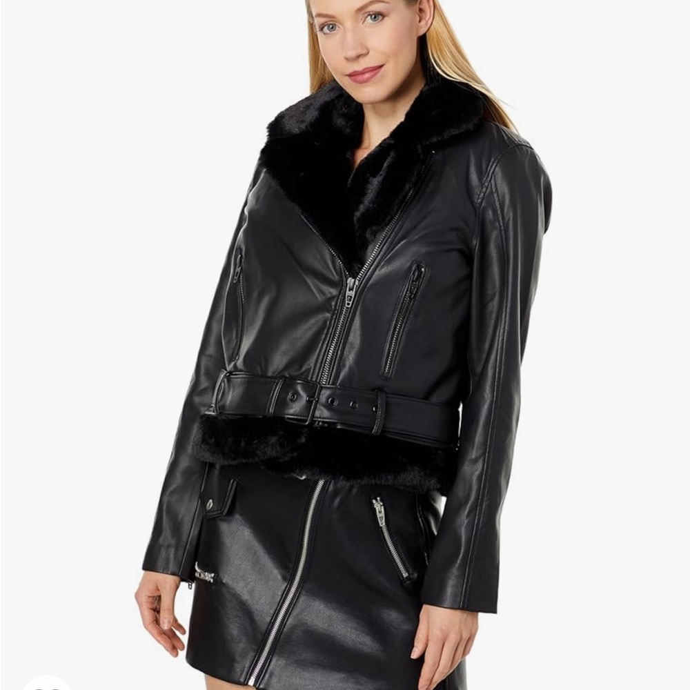 BLANKNYC Luxury‎ Clothing Vegan Leather Moto With Fur Trim